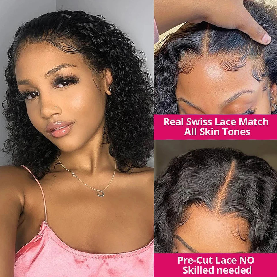 Wear And Go 13x4 Water Wave Bob Lace Wig For Women Curly 6x4 Glueless Human Hair Wig Ready To Go Human Hair Wigs Pre Cut No Lace