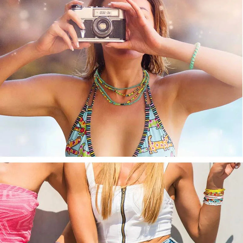 2 Pcs Sexy Summer Waist Bead Chains African Belly Beads Colorful Beach Bikini Body Belly Chain Elastic Jewelry for Women Girls