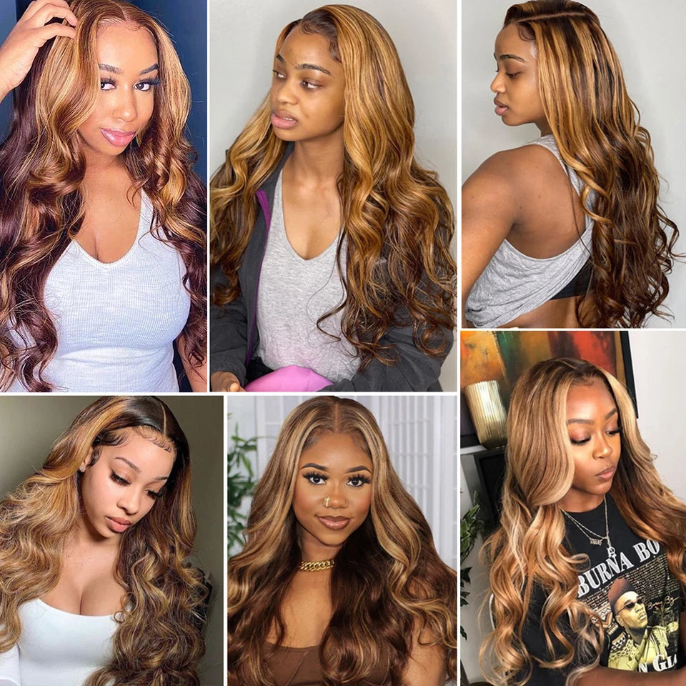 13x6 Highlight Lace Frontal Wig Human Hair Body Wave Ombre Colored Honey Blonde Lace Front Human Hair Wigs For Women Pre Plucked