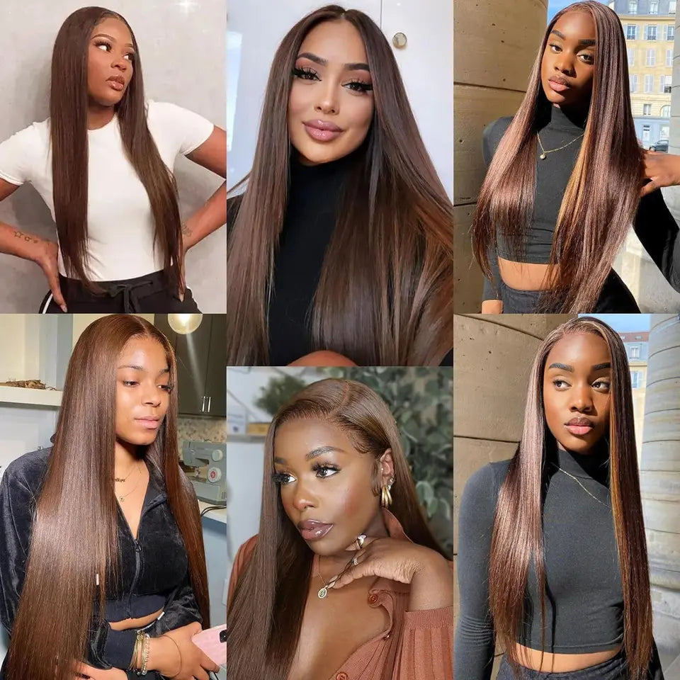 13x4 Chocolate Brown Straight Lace Front Wigs 100% Human Hair 13x6 Transparent HD Lace Frontal Wig Preplucked Brown Colored Wigs