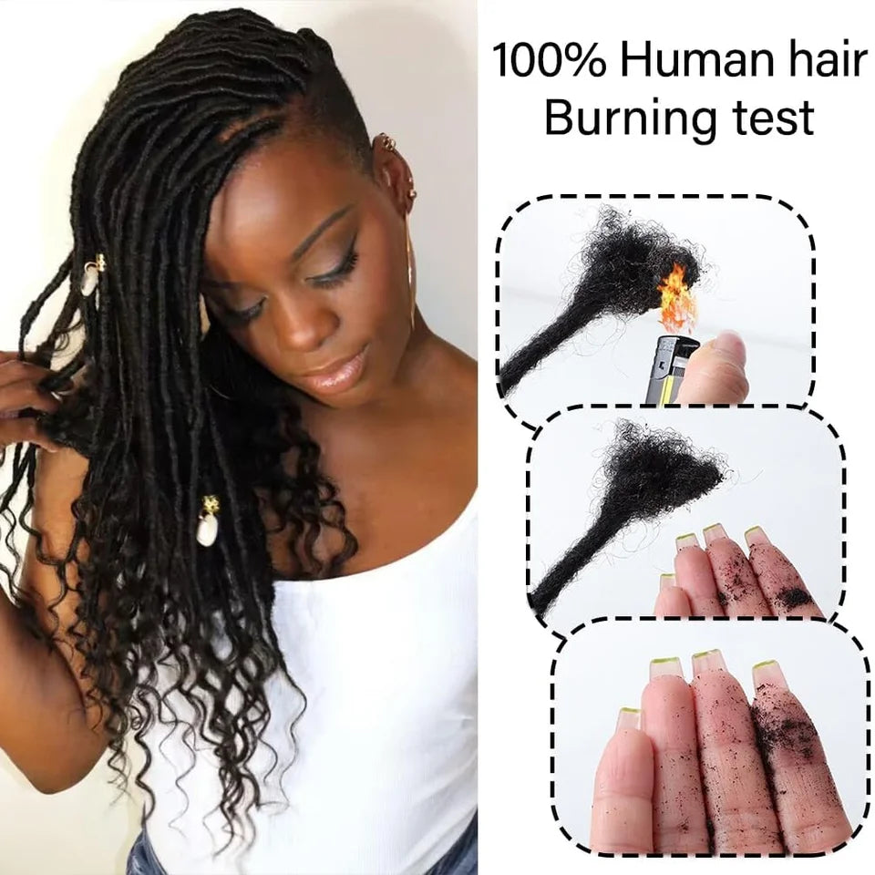 100% Human Hair 0.6cm Afro Kinky Locs with Curly Ends Extensions 8 inch 10 Strands Handmade locks Extension Can be dyed Women