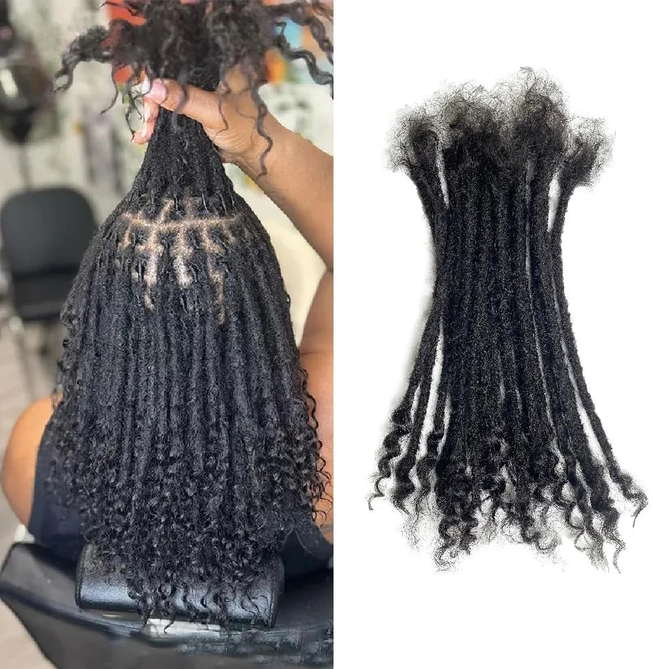 100% Human Hair 0.6cm Afro Kinky Locs with Curly Ends Extensions 8 inch 10 Strands Handmade locks Extension Can be dyed Women