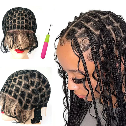 full lace wig cornrows cap for Braided wig for black women, Bantu braided wig with basket braiding Knotless braid lace cap