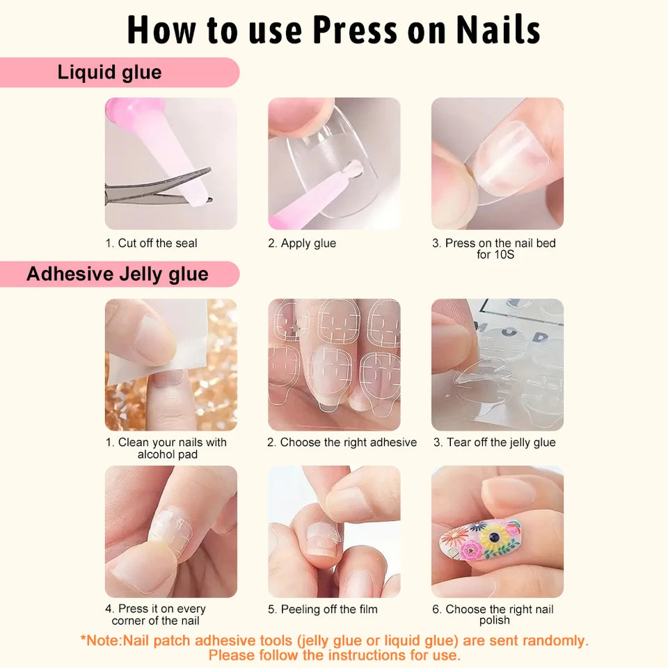 24Pcs Pink French Press-On Nails Set Square Full cover Fake Nail with 3D Bow&Glitter Rhinestones White Nail Tips for Women&Girls