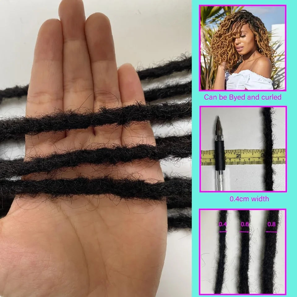 100% Human Hair 0.6cm Afro Kinky Locs with Curly Ends Extensions 8 inch 10 Strands Handmade locks Extension Can be dyed Women