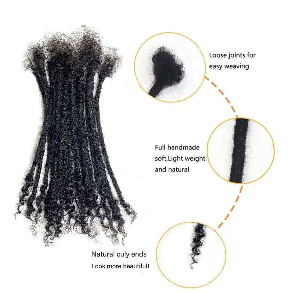 100% Human Hair 0.6cm Afro Kinky Locs with Curly Ends Extensions 8 inch 10 Strands Handmade locks Extension Can be dyed Women