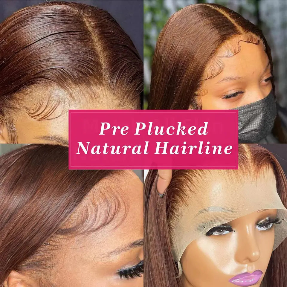 13x4 Chocolate Brown Straight Lace Front Wigs 100% Human Hair 13x6 Transparent HD Lace Frontal Wig Preplucked Brown Colored Wigs